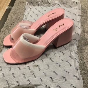 Pink mid heel mules